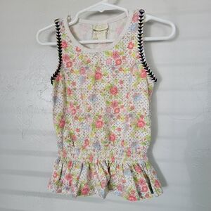 Matilda Jane Toddler Girl 2 Tank Top Peplum Polka Dot Floral White Pink Ruffle